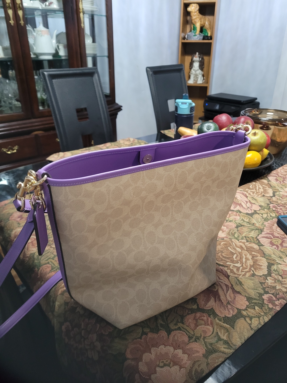 Coach Laurel Signature Canvas Bag in Beige with Purple Trim - Picture 3 of 5
